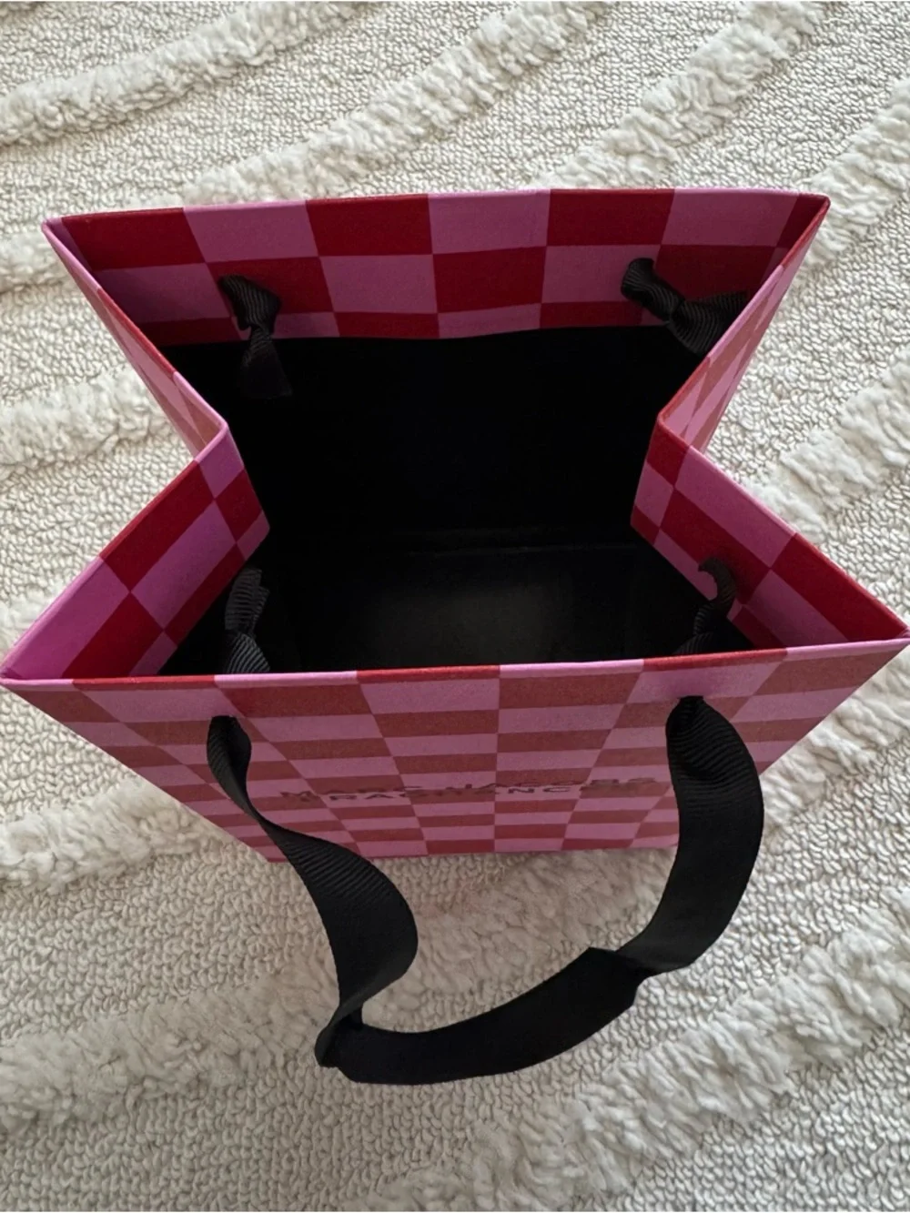 Marc Jacobs Fragrances Gift Bag Pink And Red Checkers Sparkles 9x5x4